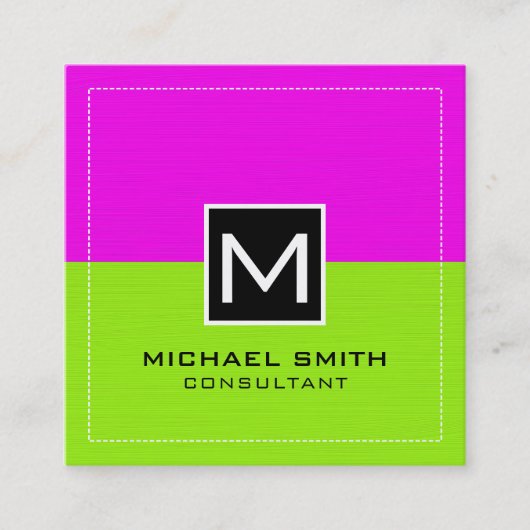 Professional Monogram Modern Limoen Magenta Vierkante Visitekaartje (Voorkant)