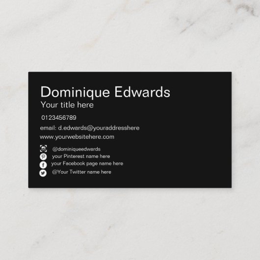 Professional Monogram Simple Elegant Black Social Visitekaartje (Achterkant)