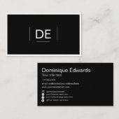 Professional Monogram Simple Elegant Black Social Visitekaartje (Voorkant / Achterkant)