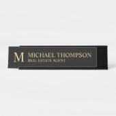 Professional Monogram zwart en goud Bureau Naambordje (Voorkant)