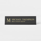 Professional Monogram zwart en goud Bureau Naambordje (Voorkant)