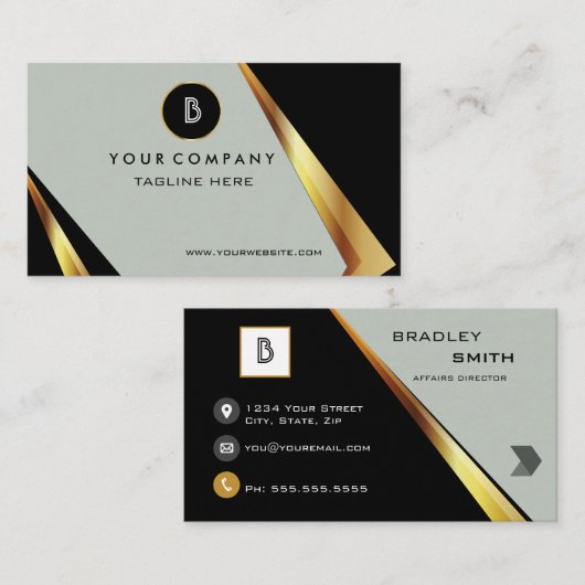 Professional Monogram - zwart en goud Visitekaartje (Voorkant / Achterkant)