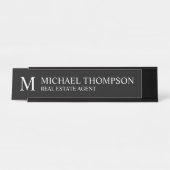 Professional Monogram zwart-wit Bureau Naambordje (Voorkant)