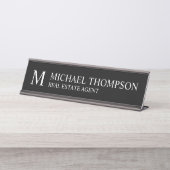 Professional Monogram zwart-wit Bureau Naambordje (Voorkant)