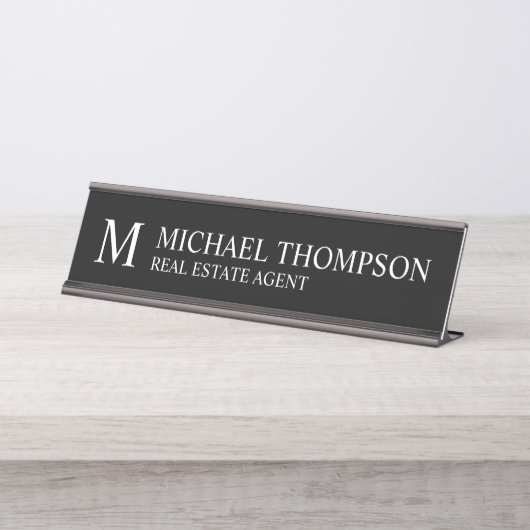 Professional Monogram zwart-wit Bureau Naambordje (Voorkant)