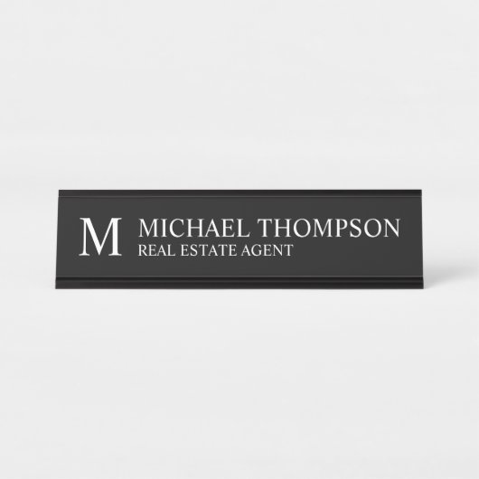 Professional Monogram zwart-wit Bureau Naambordje (Voorkant)