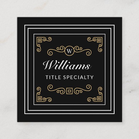 Professional Monogram  zwarte legant Vierkante Visitekaartje (Voorkant)