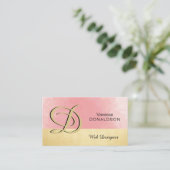 Professional Monogrammen Gold Pink Waterverf Visitekaartje (Staand voorkant)