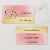Professional Monogrammen Gold Pink Waterverf Visitekaartje (Voorkant / Achterkant)