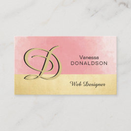 Professional Monogrammen Gold Pink Waterverf Visitekaartje