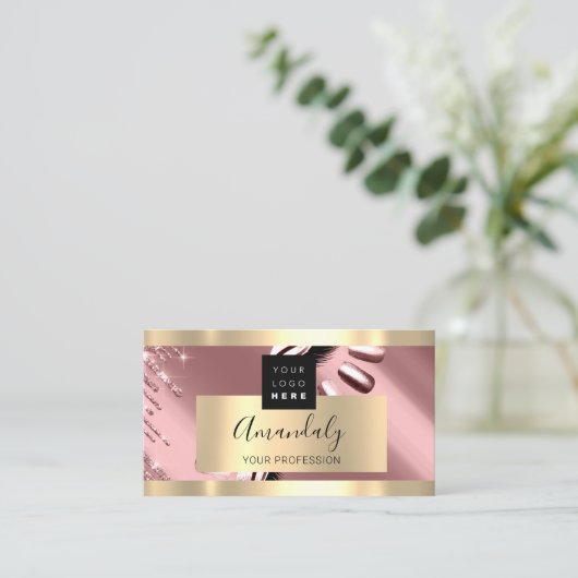 Professional nagels Studio Makeup Logo Gold Roos Visitekaartje (Staand voorkant)