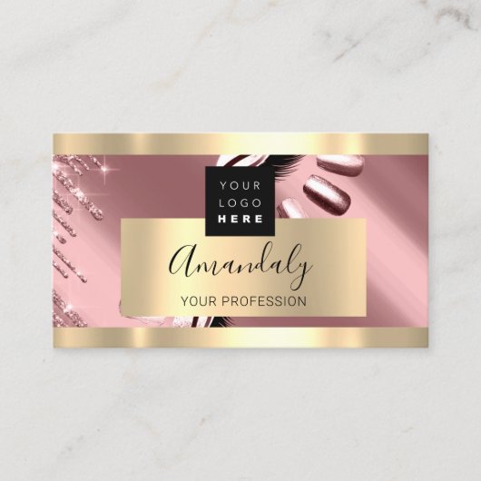 Professional nagels Studio Makeup Logo Gold Roos Visitekaartje (Voorkant)