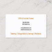 Professional Nanny Roos Gold Silhouette Babysitter Visitekaartje (Achterkant)