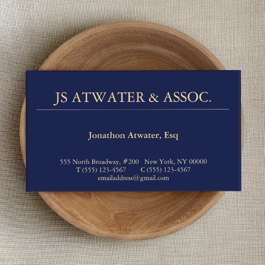 Professional Navy Blue Attorney Visitekaartje