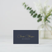 Professional Navy Blue- en Gold Script QR-code Visitekaartje (Staand voorkant)