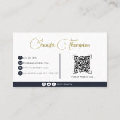 Professional Navy Blue- en Gold Script QR-code Visitekaartje (Achterkant)
