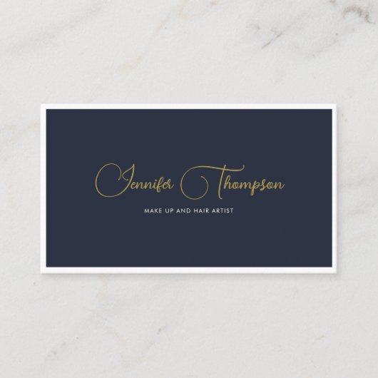 Professional Navy Blue- en Gold Script QR-code Visitekaartje (Voorkant)