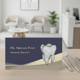 Professional Navy Blue Gold 3D Tooth Icon Dentist Visitekaartje