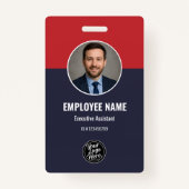 Professional Navy Blue Red Custom Employee ID Badge (Voorkant)