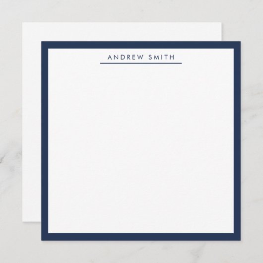 Professional Navy Blue Simple Line Modern Elegant Notitiekaartje (Voorkant / Achterkant)