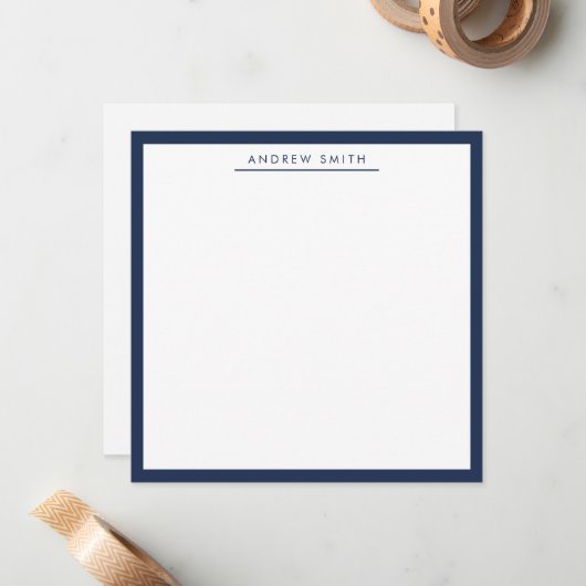 Professional Navy Blue Simple Line Modern Elegant Notitiekaartje (Voorkant / Achterkant in situ)