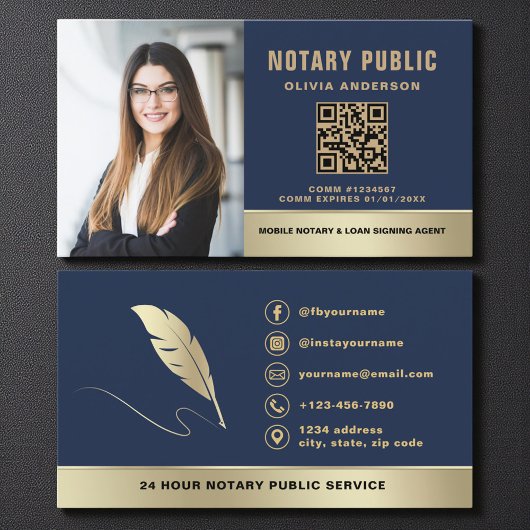 Professional Notary Public Navy Blue Gold Photo Visitekaartje