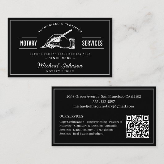 Professional Notary Services QR Code Customizable Visitekaartje (Voorkant / Achterkant)