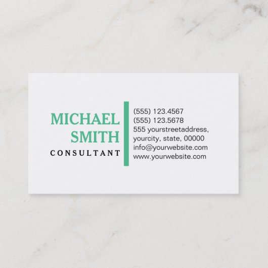 Professional Ocean Green Modern Plain White Visitekaartje (Achterkant)