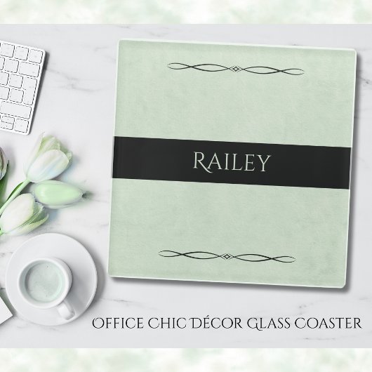Professional Office Desk Sage Green Monogram Glazen Onderzetter