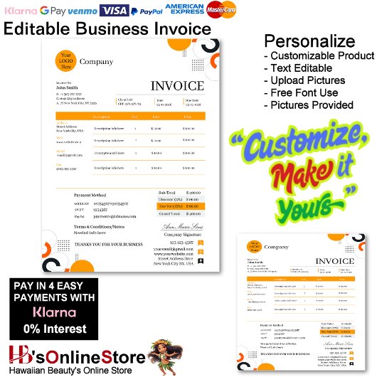 Professional Orange White Red Business Invoice