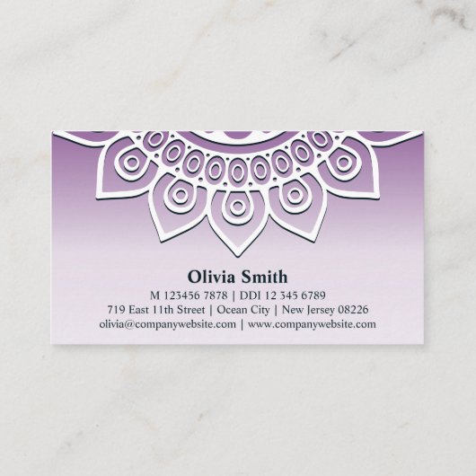 Professional Paars Mandala Yoga Visitekaartje Klantenkaartje (Achterkant)