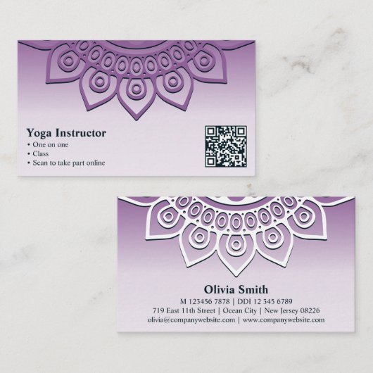 Professional Paars Mandala Yoga Visitekaartje Klantenkaartje (Voorkant / Achterkant)