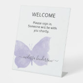 Professional Paarse Butterfly WelkomstKantoor Reclamebord Met Voetstuk (Voorkant)