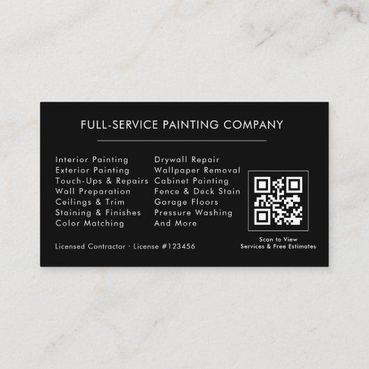 Professional Painting Service Contractor QR Code Visitekaartje (Achterkant)