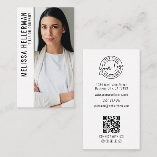 Professional Photo QR Code Company Logo Vertical Visitekaartje (Voorkant / Achterkant)