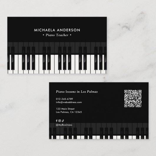 Professional Piano Teacher QR Code & Social Media Visitekaartje (Voorkant / Achterkant)