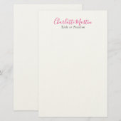 Professional Pink White Manager Consultant Chief Briefpapier (Voorkant / Achterkant)