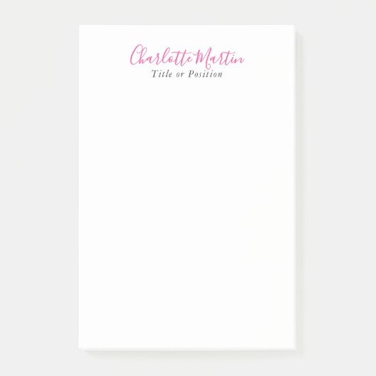 Professional Pink White Manager Consultant Chief Post-it® Notes (Voorkant)