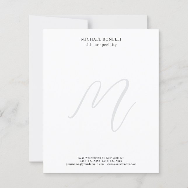 Professional Plain Minimalist Monogrammed Paper (Voorkant)