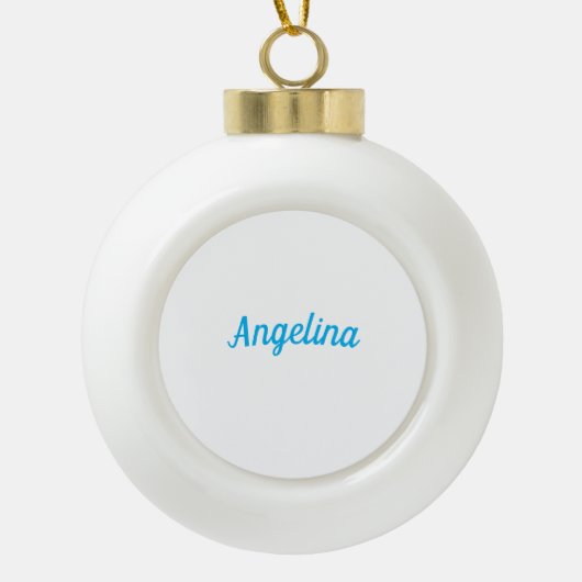 Professional Plain Modern Elegant Blue Your Name Keramische Bal Ornament (Voorkant)