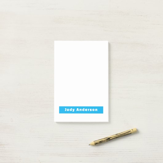 Professional Plain Modern Elegant Name Blue White Post-it® Notes (Op bureau)