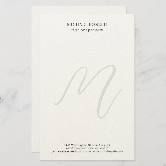 Professional Plain Modern Minimalist Monogrammed Briefpapier (Voorkant / Achterkant)