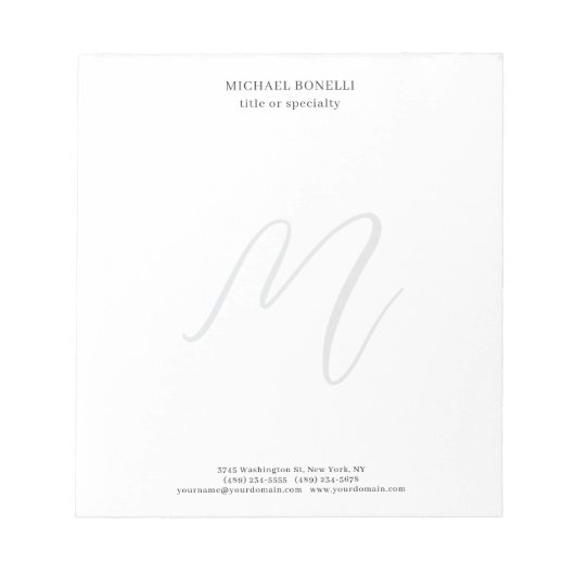 Professional Plain Modern Minimalist Monogrammed Notitieblok (Voorkant)