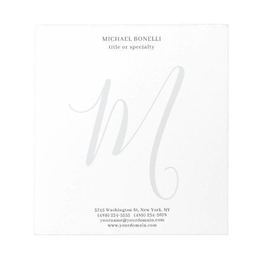 Professional Plain Modern Minimalist Monogrammed Notitieblok (Voorkant)