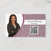 Professional plum Glitter Custom Photo QR Code Visitekaartje (Voorkant)