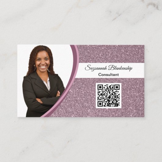 Professional plum Glitter Custom Photo QR Code Visitekaartje (Voorkant)