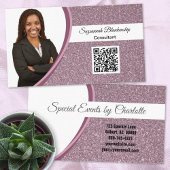 Professional plum Glitter Custom Photo QR Code Visitekaartje