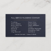 Professional Plumber Navy Blue Gold Minimalist Visitekaartje (Achterkant)