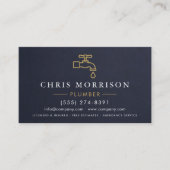 Professional Plumber Navy Blue Gold Minimalist Visitekaartje (Voorkant)
