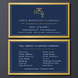 Professional Plumber Navy Blue Gold QR Code Visitekaartje